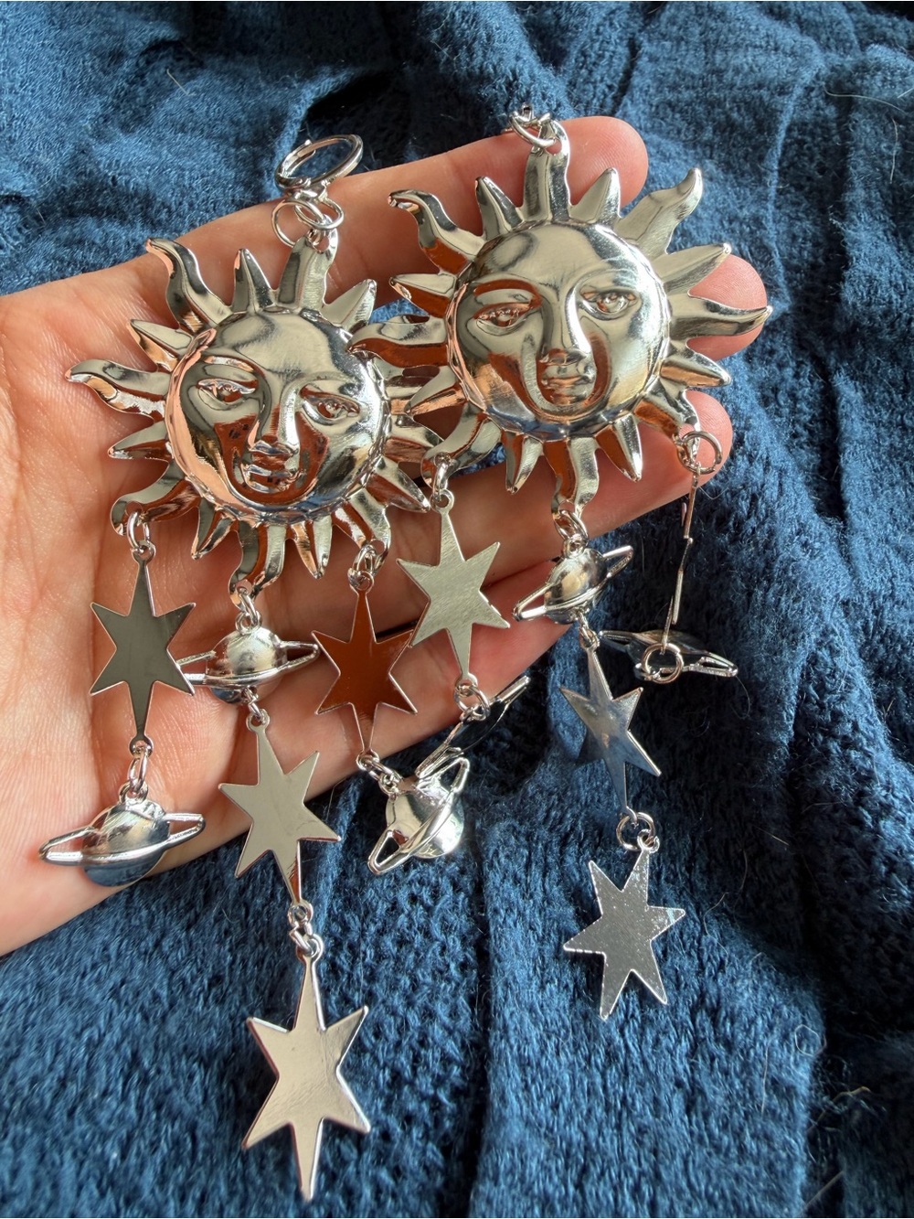 Sterling-Inspired Sun and Star Drop Earrings - Silver